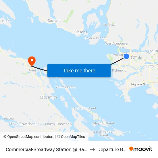 Commercial-Broadway Station @ Bay 5 to Departure Bay map