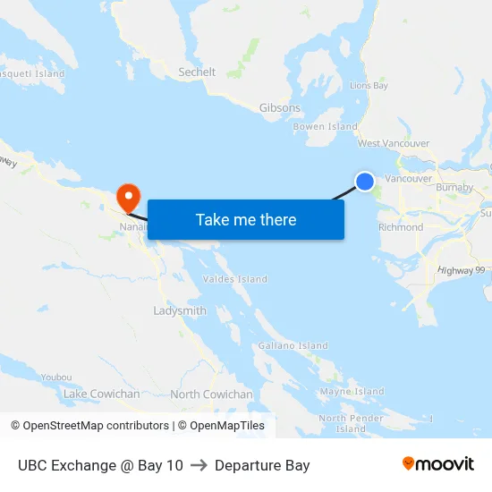 UBC Exchange @ Bay 10 to Departure Bay map