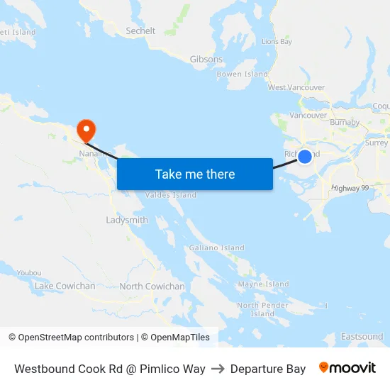 Westbound Cook Rd @ Pimlico Way to Departure Bay map