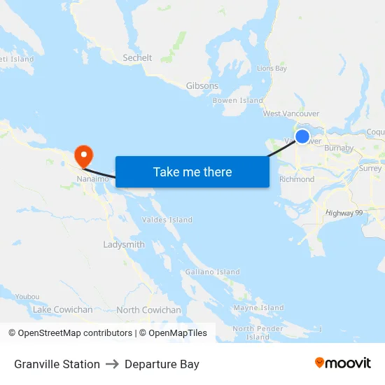 Granville Station to Departure Bay map