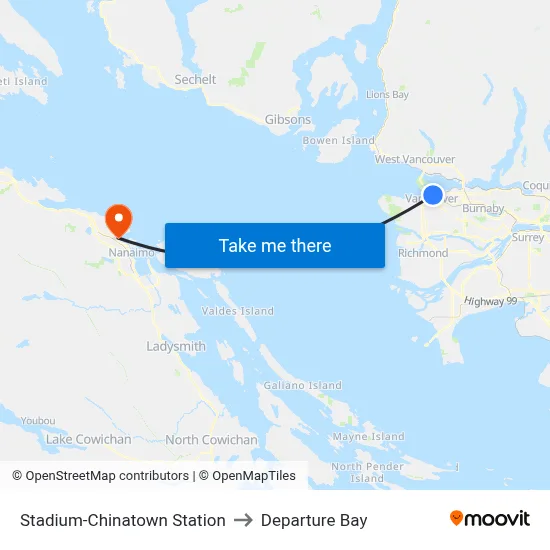 Stadium-Chinatown Station to Departure Bay map