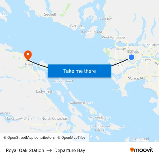 Royal Oak Station to Departure Bay map