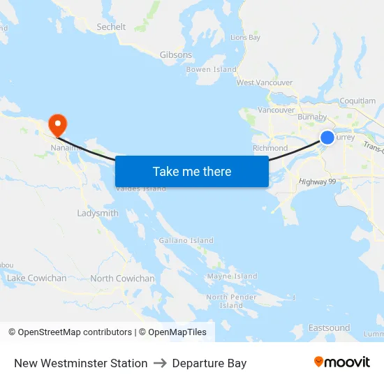 New Westminster Station to Departure Bay map