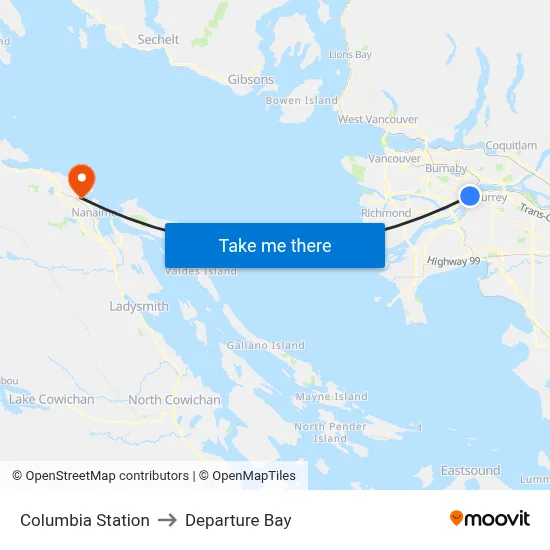 Columbia Station to Departure Bay map