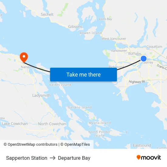 Sapperton Station to Departure Bay map