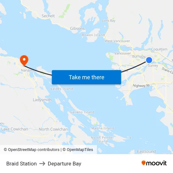 Braid Station to Departure Bay map