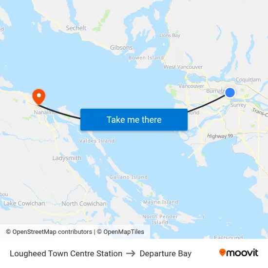 Lougheed Town Centre Station to Departure Bay map