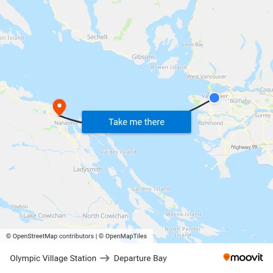 Olympic Village Station to Departure Bay map