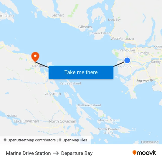 Marine Drive Station to Departure Bay map