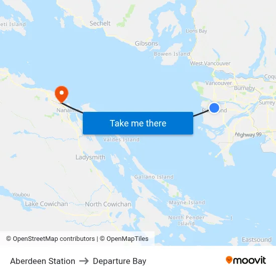 Aberdeen Station to Departure Bay map