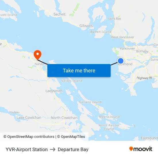 YVR-Airport Station to Departure Bay map