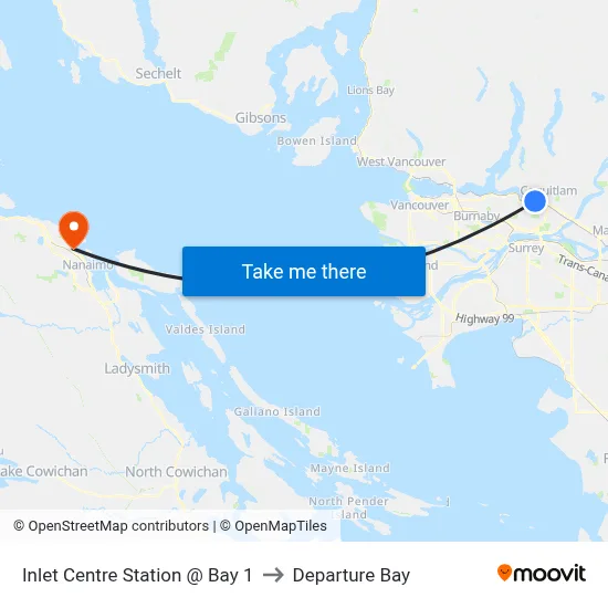 Inlet Centre Station @ Bay 1 to Departure Bay map