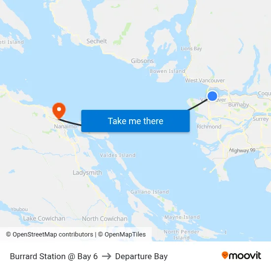 Burrard Station @ Bay 6 to Departure Bay map