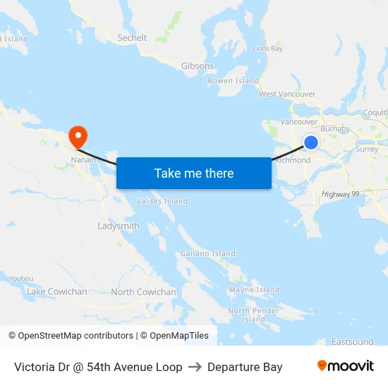 Victoria Dr @ 54th Avenue Loop to Departure Bay map