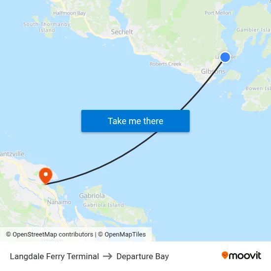 Langdale Ferry Terminal to Departure Bay map