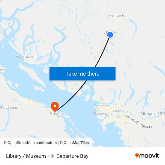 Library / Museum to Departure Bay map