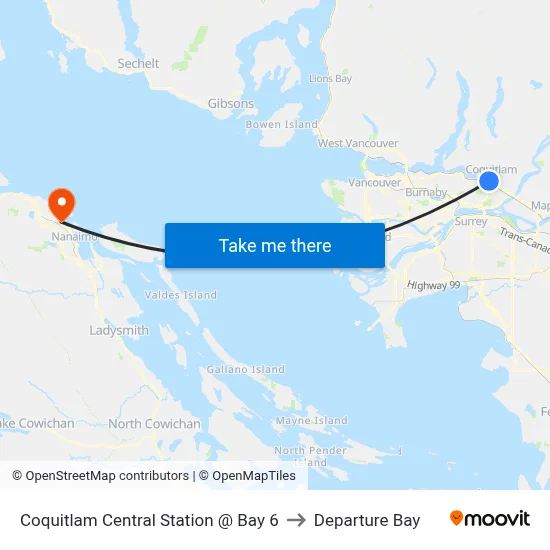 Coquitlam Central Station @ Bay 6 to Departure Bay map