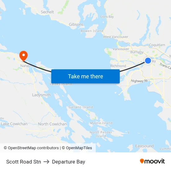 Scott Road Stn to Departure Bay map