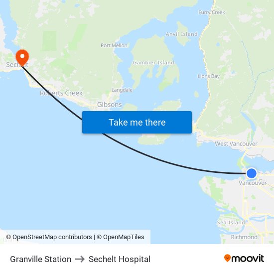 Granville Station to Sechelt Hospital map