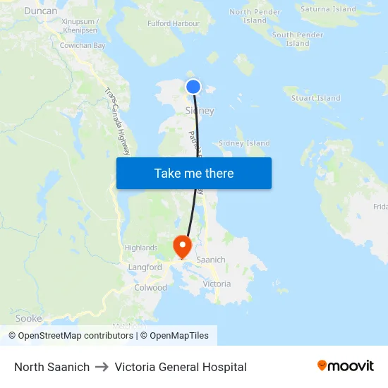 North Saanich to Victoria General Hospital map