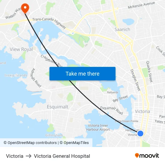 Victoria to Victoria General Hospital map
