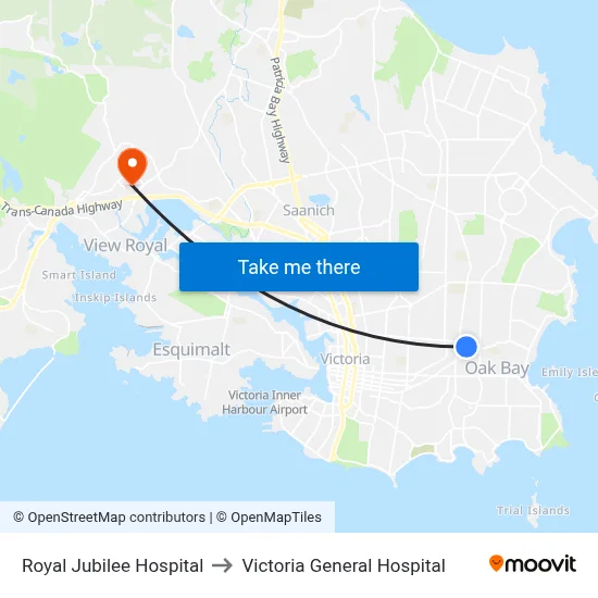 Royal Jubilee Hospital to Victoria General Hospital map