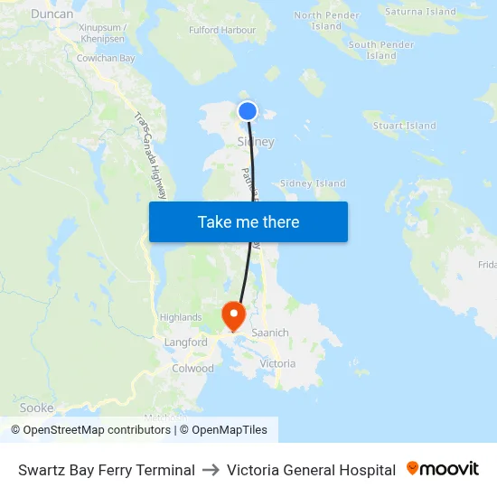 Swartz Bay Ferry Terminal to Victoria General Hospital map