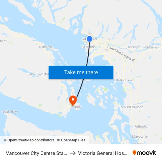 Vancouver City Centre Station to Victoria General Hospital map