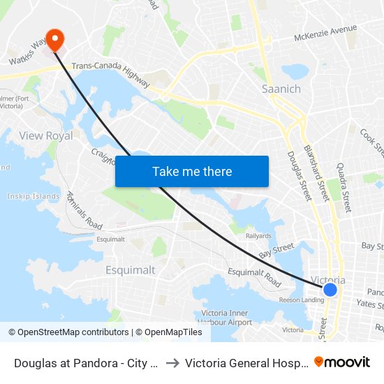Douglas at Pandora - City Hall to Victoria General Hospital map