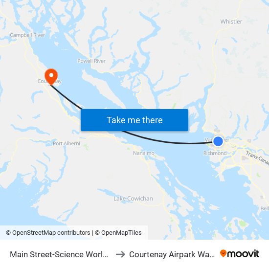 Main Street-Science World Station @ Bay 1 to Courtenay Airpark Water Aerodrome map