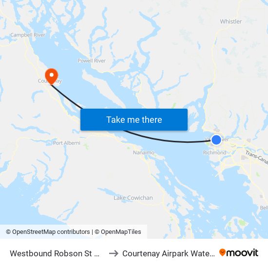 Westbound Robson St @ Hamilton St to Courtenay Airpark Water Aerodrome map