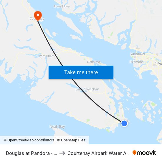 Douglas at Pandora - City Hall to Courtenay Airpark Water Aerodrome map