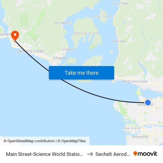 Main Street-Science World Station @ Bay 1 to Sechelt Aerodrome map