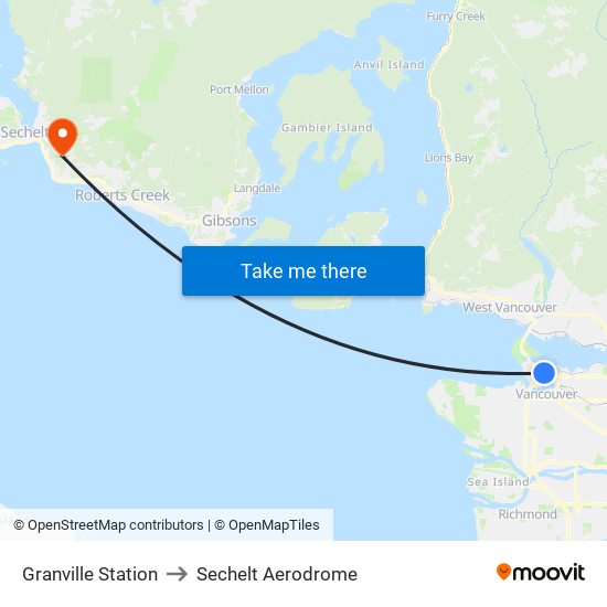 Granville Station to Sechelt Aerodrome map