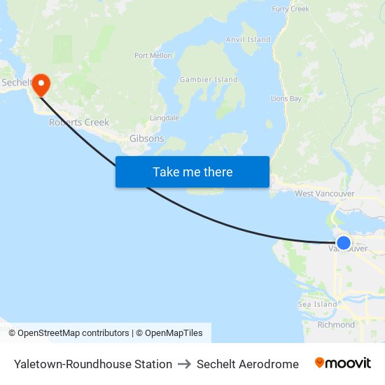 Yaletown-Roundhouse Station to Sechelt Aerodrome map