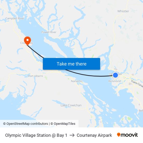 Olympic Village Station @ Bay 1 to Courtenay Airpark map