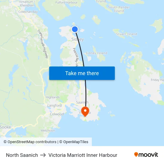 North Saanich to Victoria Marriott Inner Harbour map
