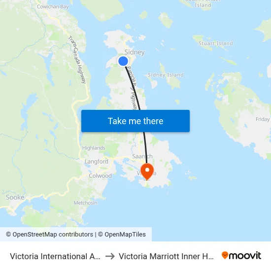 Victoria International Airport to Victoria Marriott Inner Harbour map