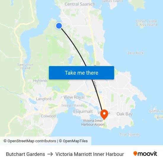 Butchart Gardens to Victoria Marriott Inner Harbour map