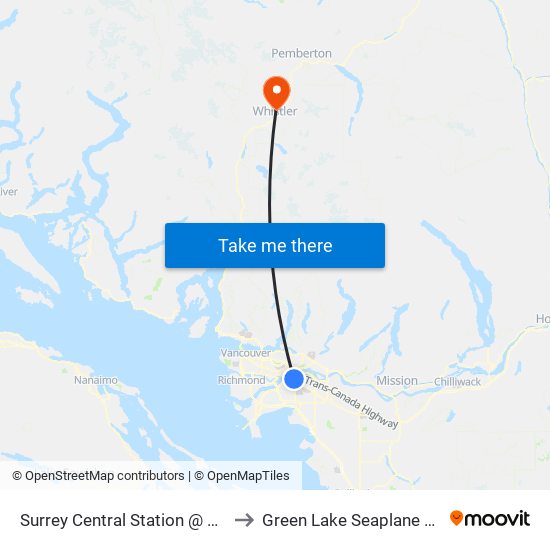 Surrey Central Station @ Bay 9 to Green Lake Seaplane Base map