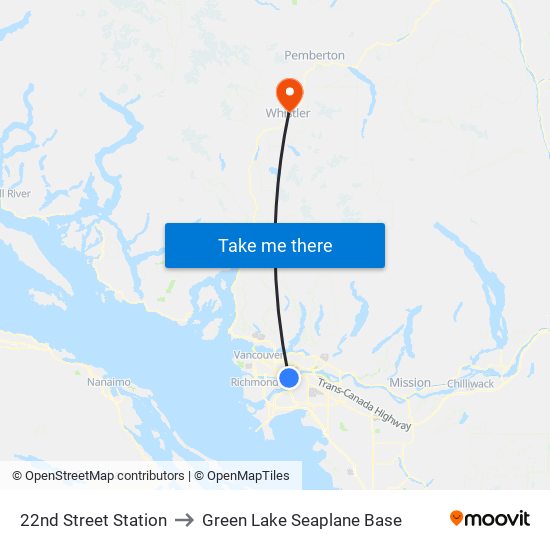 22nd Street Station to Green Lake Seaplane Base map