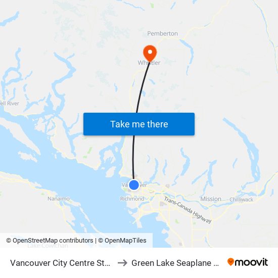 Vancouver City Centre Station to Green Lake Seaplane Base map