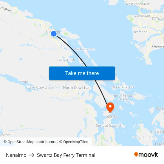 Nanaimo to Swartz Bay Ferry Terminal map