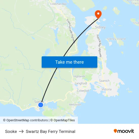 Sooke to Swartz Bay Ferry Terminal map