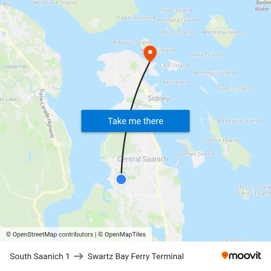 South Saanich 1 to Swartz Bay Ferry Terminal map