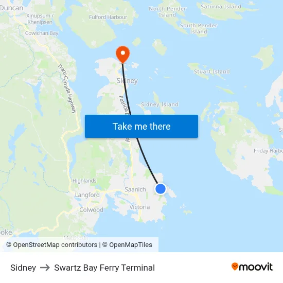 Sidney to Swartz Bay Ferry Terminal map