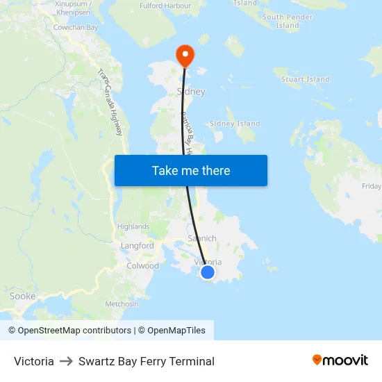 Victoria to Swartz Bay Ferry Terminal map