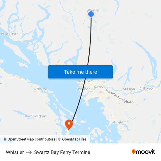 Whistler to Swartz Bay Ferry Terminal map