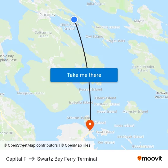 Capital F to Swartz Bay Ferry Terminal map