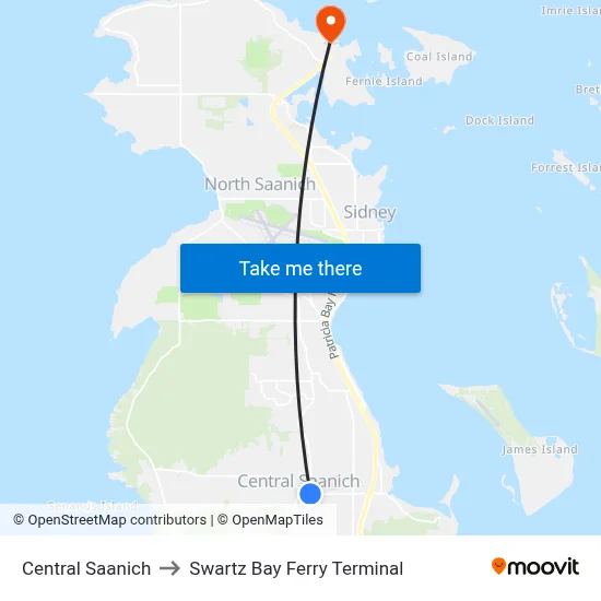 Central Saanich to Swartz Bay Ferry Terminal map